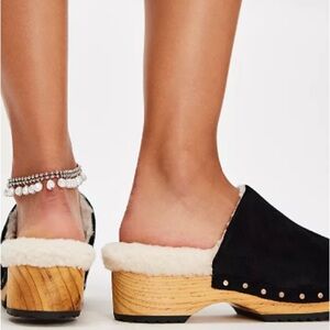 Free People Black Cozy Clog Mules with Shearling Lining